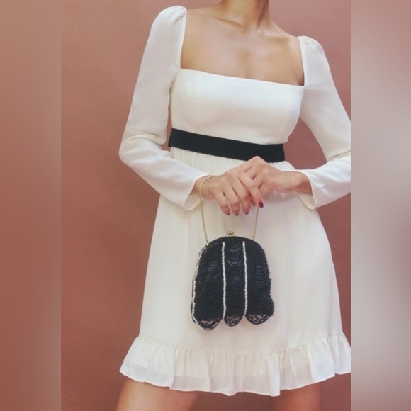 REFORMATION Red Long Sleeve Mini Dress with Black Waist belt - Picture 6 of 7